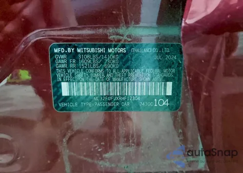 2024 Mitsubishi Mirage G4 Es z USA, uszkodzony, nr VIN ML32FUFJXRHF12304